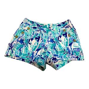 Lilly Pulitzer Turquoise Blue Purple Palm Print Cotton Shorts